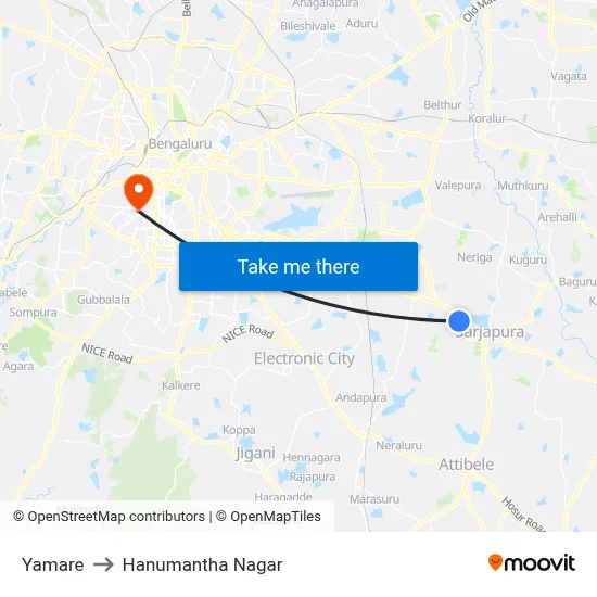 Yamare to Hanumantha Nagar map