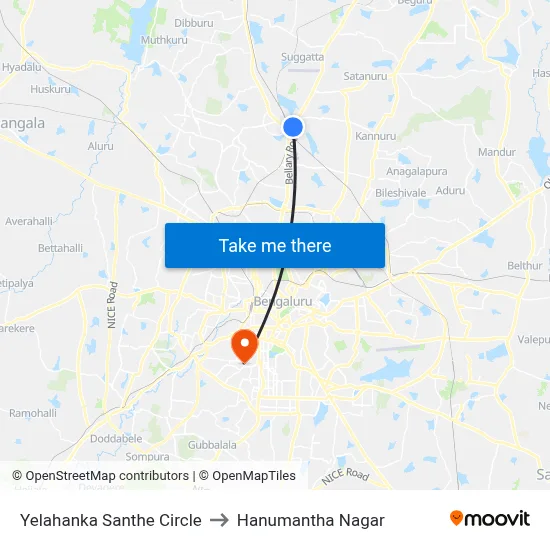 Yelahanka Santhe Circle to Hanumantha Nagar map