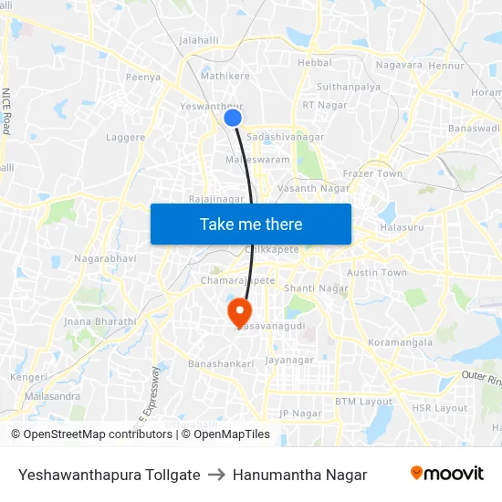 Yeshawanthapura Tollgate to Hanumantha Nagar map
