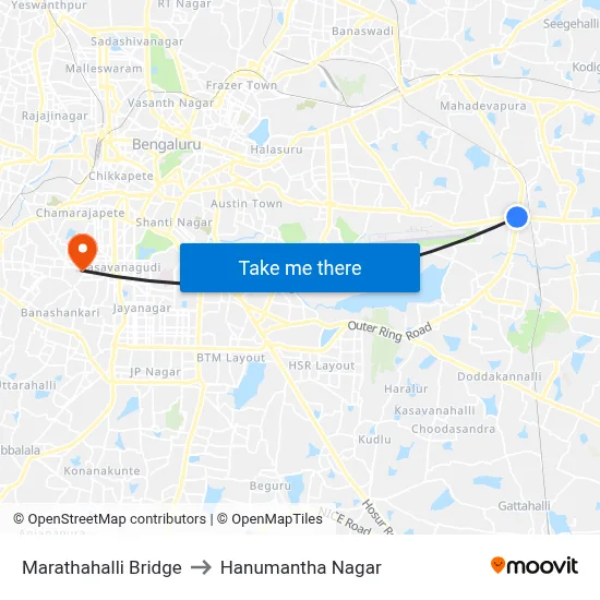 Marathahalli Bridge to Hanumantha Nagar map