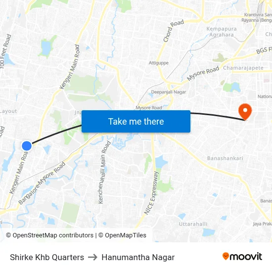 Shirke Khb Quarters to Hanumantha Nagar map