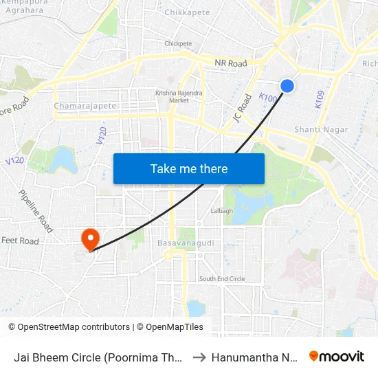Jai Bheem Circle (Poornima Theatre) to Hanumantha Nagar map