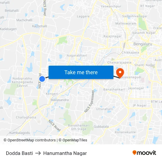Dodda Basti to Hanumantha Nagar map