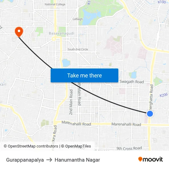 Gurappanapalya to Hanumantha Nagar map
