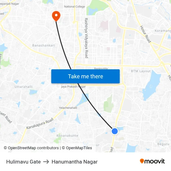 Hulimavu Gate to Hanumantha Nagar map