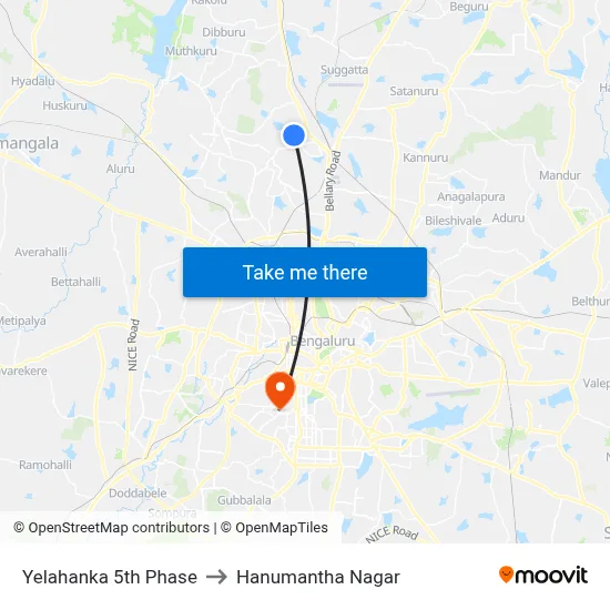 Yelahanka 5th Phase to Hanumantha Nagar map