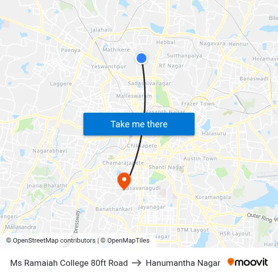 Ms Ramaiah College 80ft Road to Hanumantha Nagar map