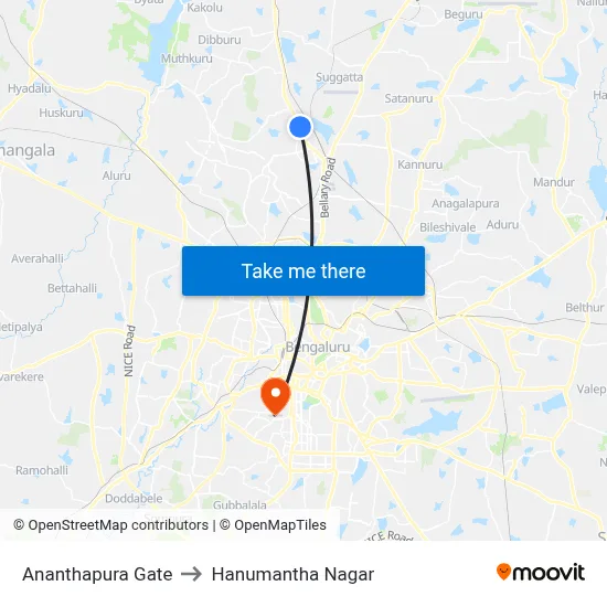 Ananthapura Gate to Hanumantha Nagar map