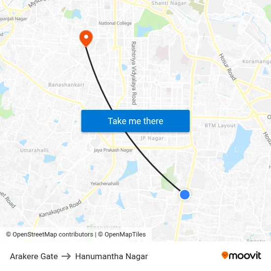Arakere Gate to Hanumantha Nagar map
