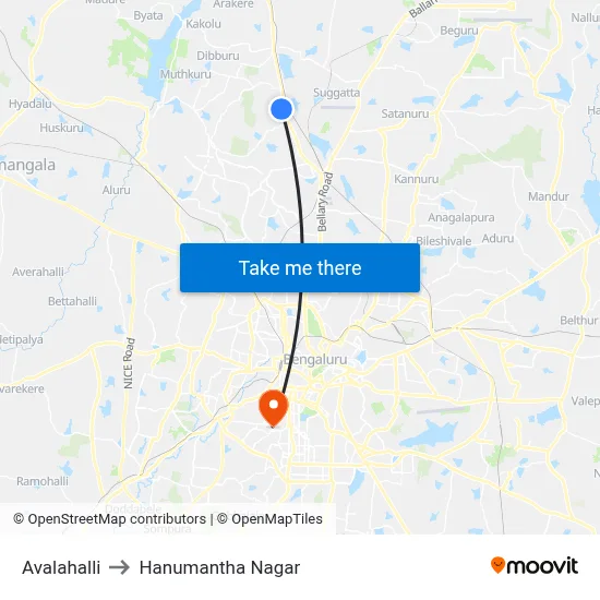 Avalahalli to Hanumantha Nagar map