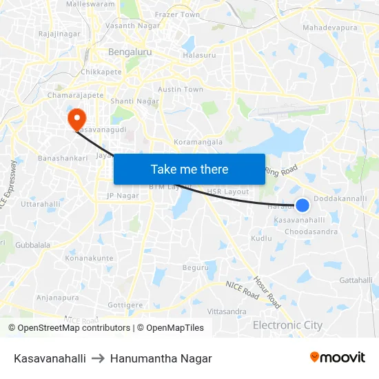 Kasavanahalli to Hanumantha Nagar map