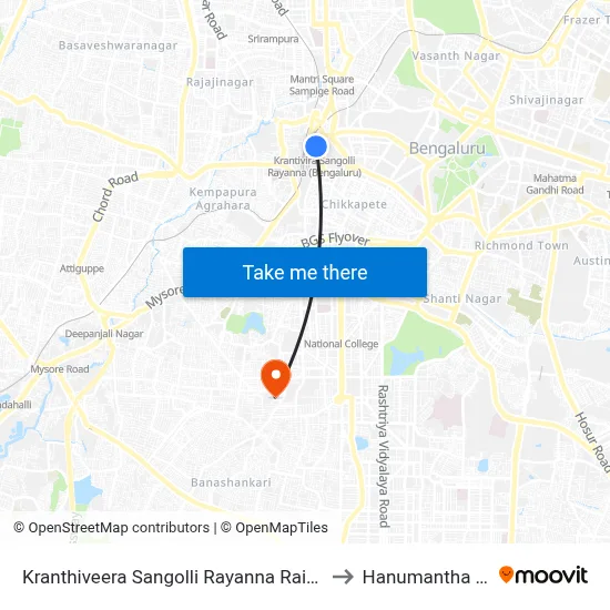 Kranthiveera Sangolli Rayanna Railway Station to Hanumantha Nagar map