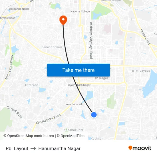 Rbi Layout to Hanumantha Nagar map