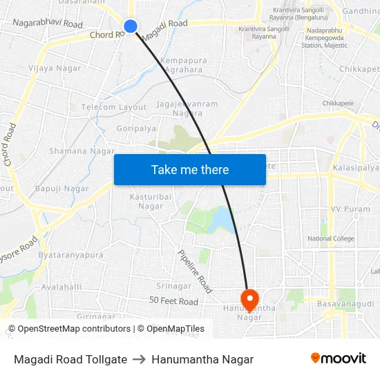 Magadi Road Tollgate to Hanumantha Nagar map