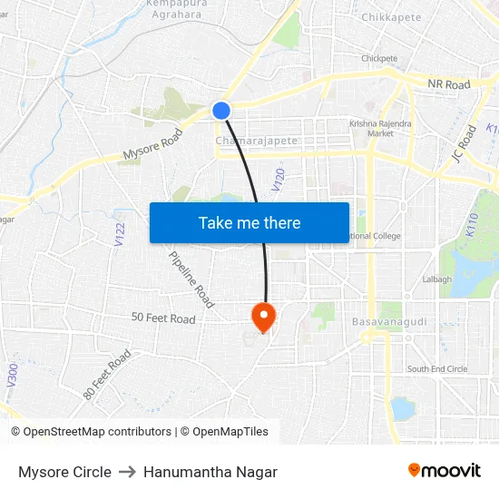 Mysore Circle to Hanumantha Nagar map