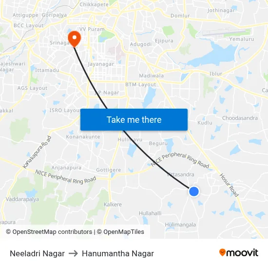 Neeladri Nagar to Hanumantha Nagar map