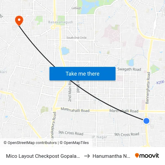 Mico Layout Checkpost Gopalan Mall to Hanumantha Nagar map