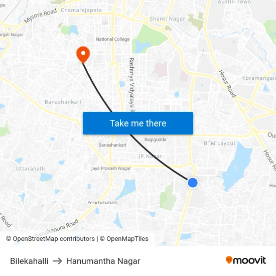 Bilekahalli to Hanumantha Nagar map