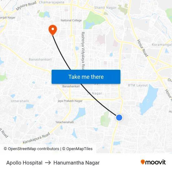 Apollo Hospital to Hanumantha Nagar map