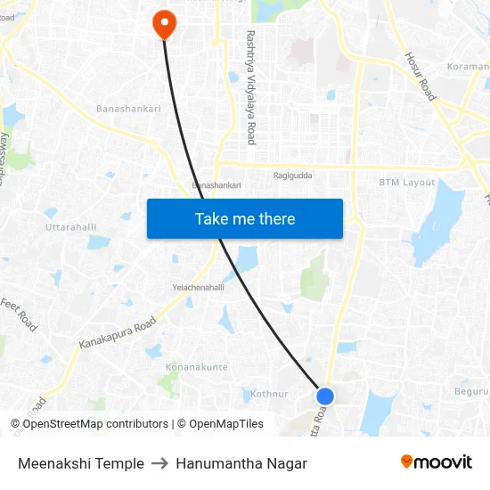 Meenakshi Temple to Hanumantha Nagar map