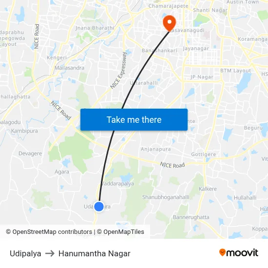 Udipalya to Hanumantha Nagar map