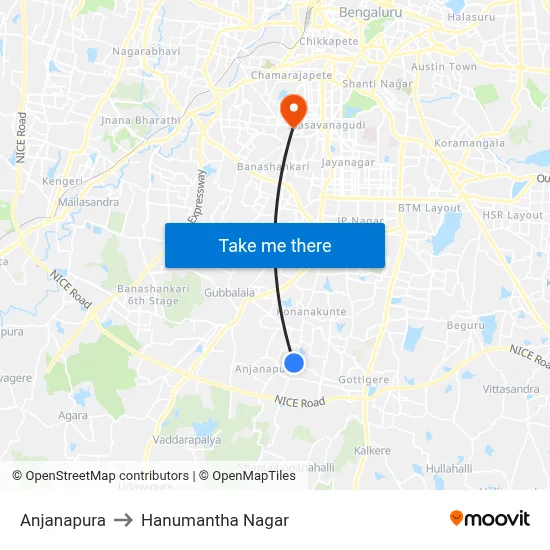 Anjanapura to Hanumantha Nagar map