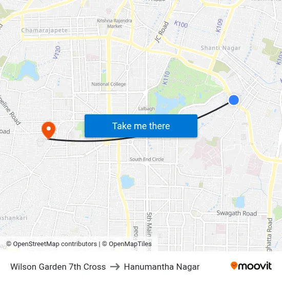 Wilson Garden 7th Cross to Hanumantha Nagar map