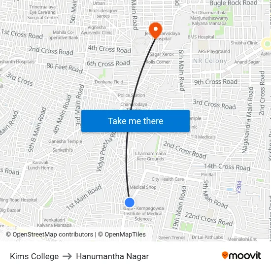Kims College to Hanumantha Nagar map