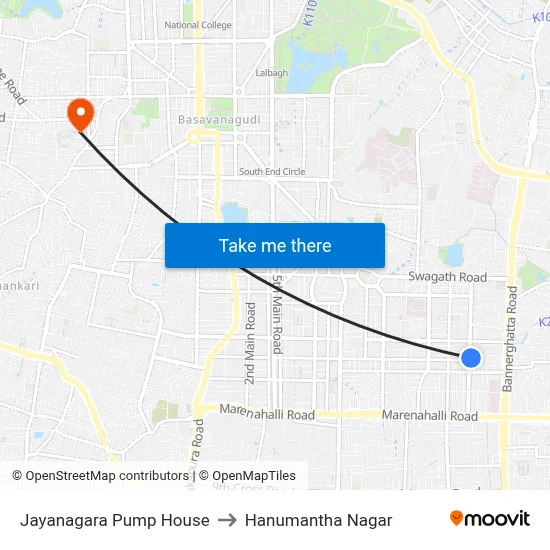 Jayanagara Pump House to Hanumantha Nagar map