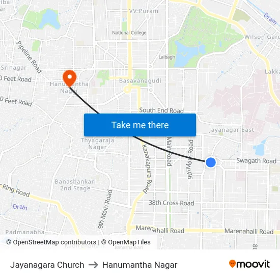 Jayanagara Church to Hanumantha Nagar map