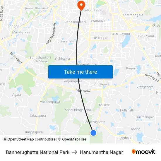 Bannerughatta National Park to Hanumantha Nagar map
