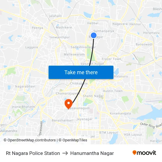 Rt Nagara Police Station to Hanumantha Nagar map