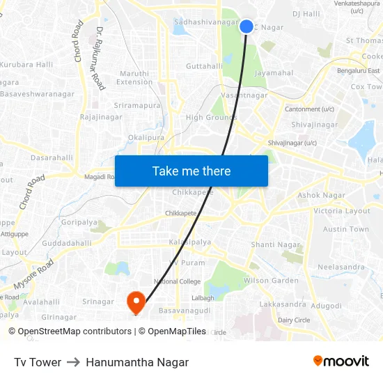 Tv Tower to Hanumantha Nagar map
