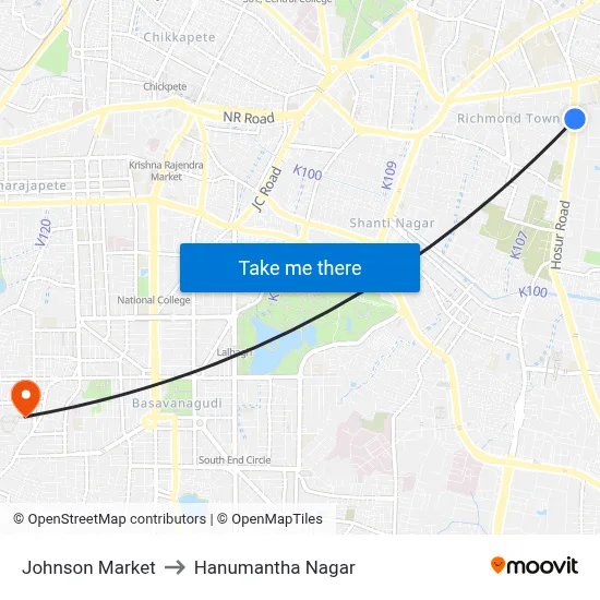 Johnson Market to Hanumantha Nagar map