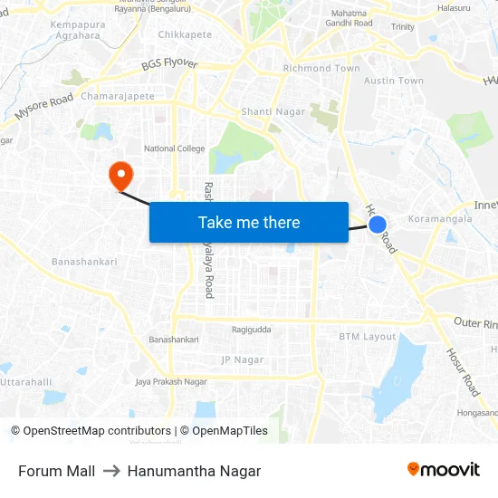 Forum Mall to Hanumantha Nagar map