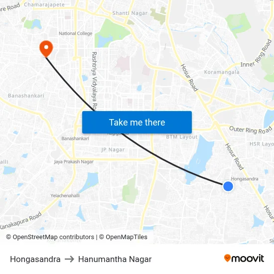 Hongasandra to Hanumantha Nagar map