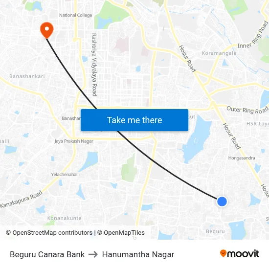 Beguru Canara Bank to Hanumantha Nagar map