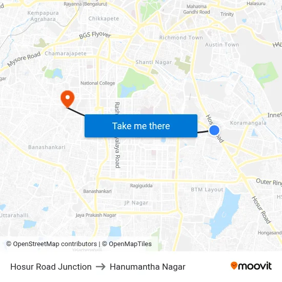 Hosur Road Junction to Hanumantha Nagar map