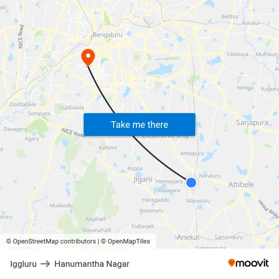 Iggluru to Hanumantha Nagar map