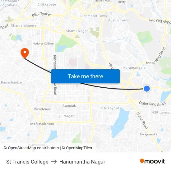 St Francis College to Hanumantha Nagar map