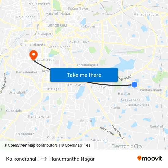 Kaikondrahalli to Hanumantha Nagar map