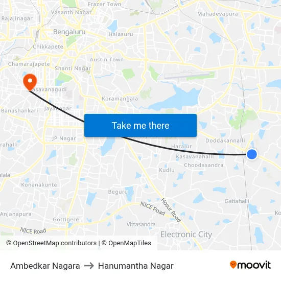 Ambedkar Nagara to Hanumantha Nagar map