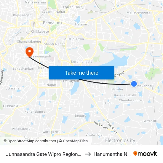 Junnasandra Gate Wipro Regional Office to Hanumantha Nagar map