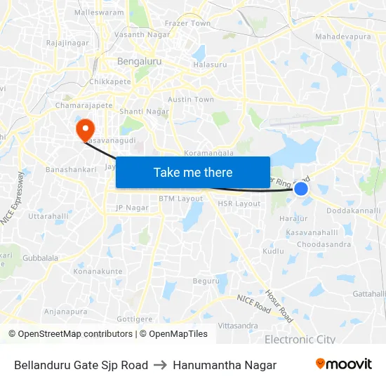 Bellanduru Gate Sjp Road to Hanumantha Nagar map