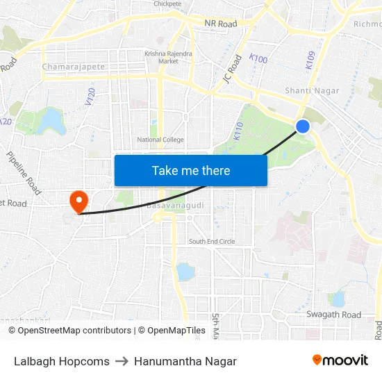 Lalbagh Hopcoms to Hanumantha Nagar map