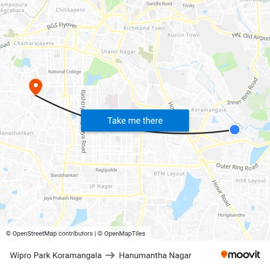Wipro Park Koramangala to Hanumantha Nagar map