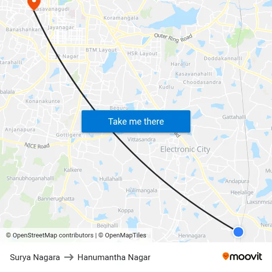 Surya Nagara to Hanumantha Nagar map
