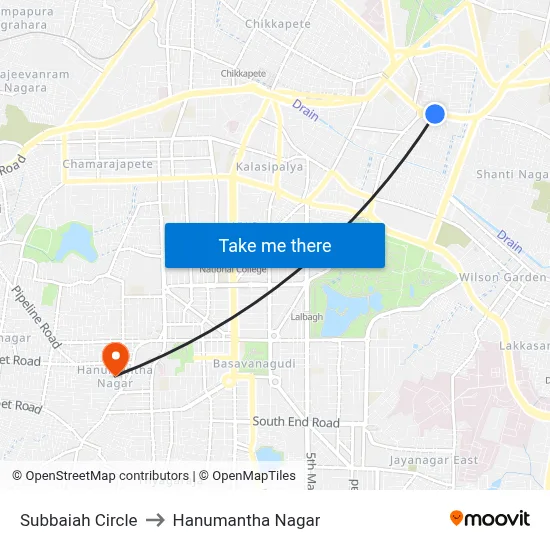 Subbaiah Circle to Hanumantha Nagar map