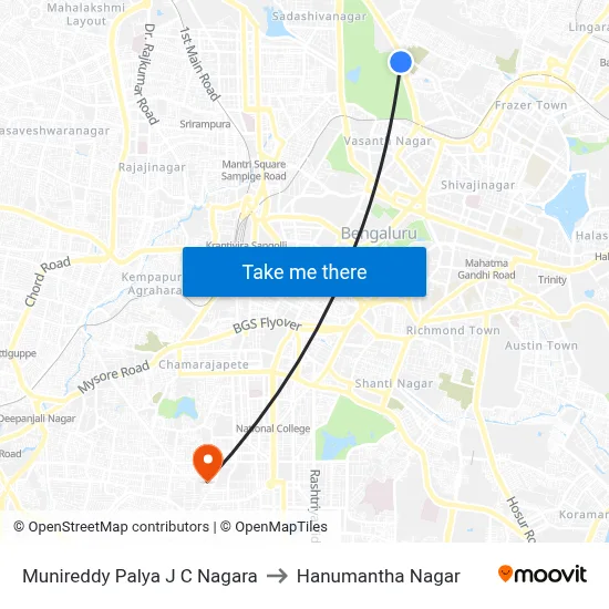 Munireddy Palya J C Nagara to Hanumantha Nagar map