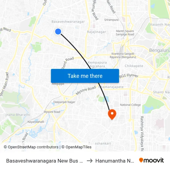 Basaveshwaranagara New Bus Stand to Hanumantha Nagar map